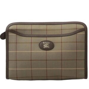 Burberry Tan Plaid Cosmetic Pouch with Brown Trim